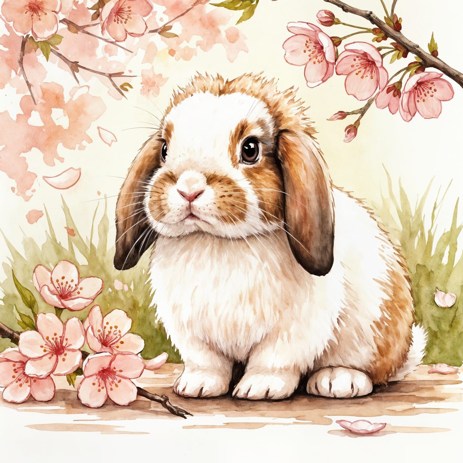 Adorable Holland Lop Rabbit Among Cherry Blossoms