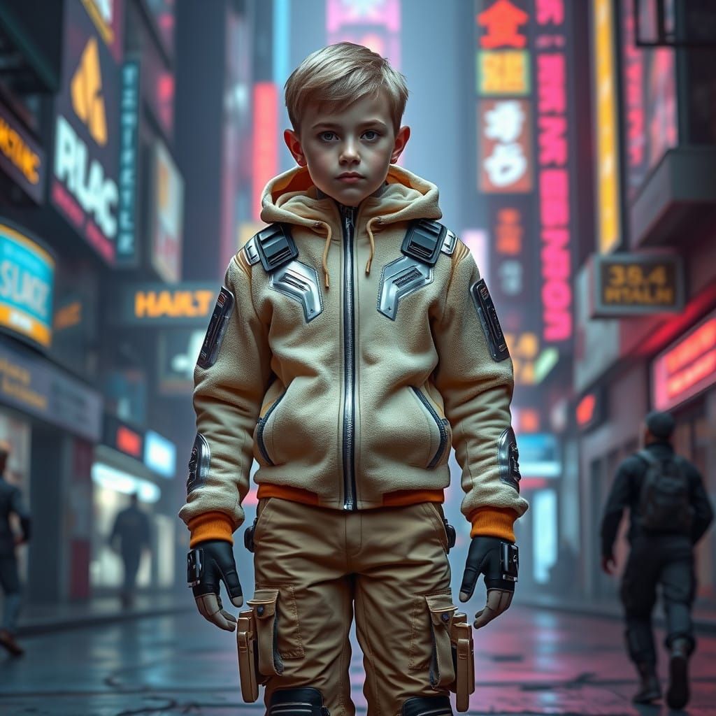 Cyberpunk Youth Rebel in Frutiger-Aero Jacket and Cargo Pant...