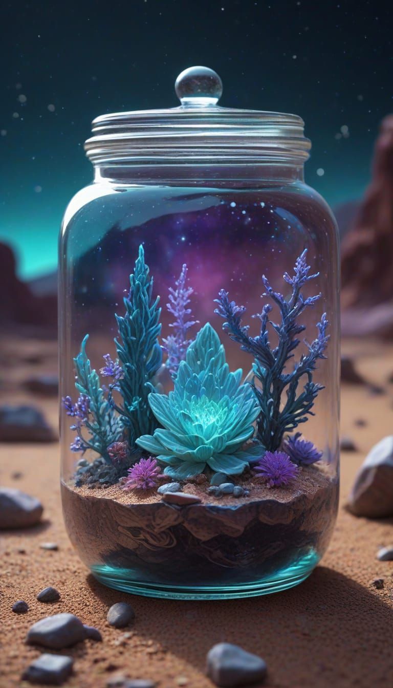 Cosmic Jar Landscape in Vibrant Digital Art