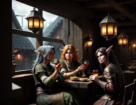 Goblins Enjoying Cocktails in Rustic Tavern: 3D Cinematic