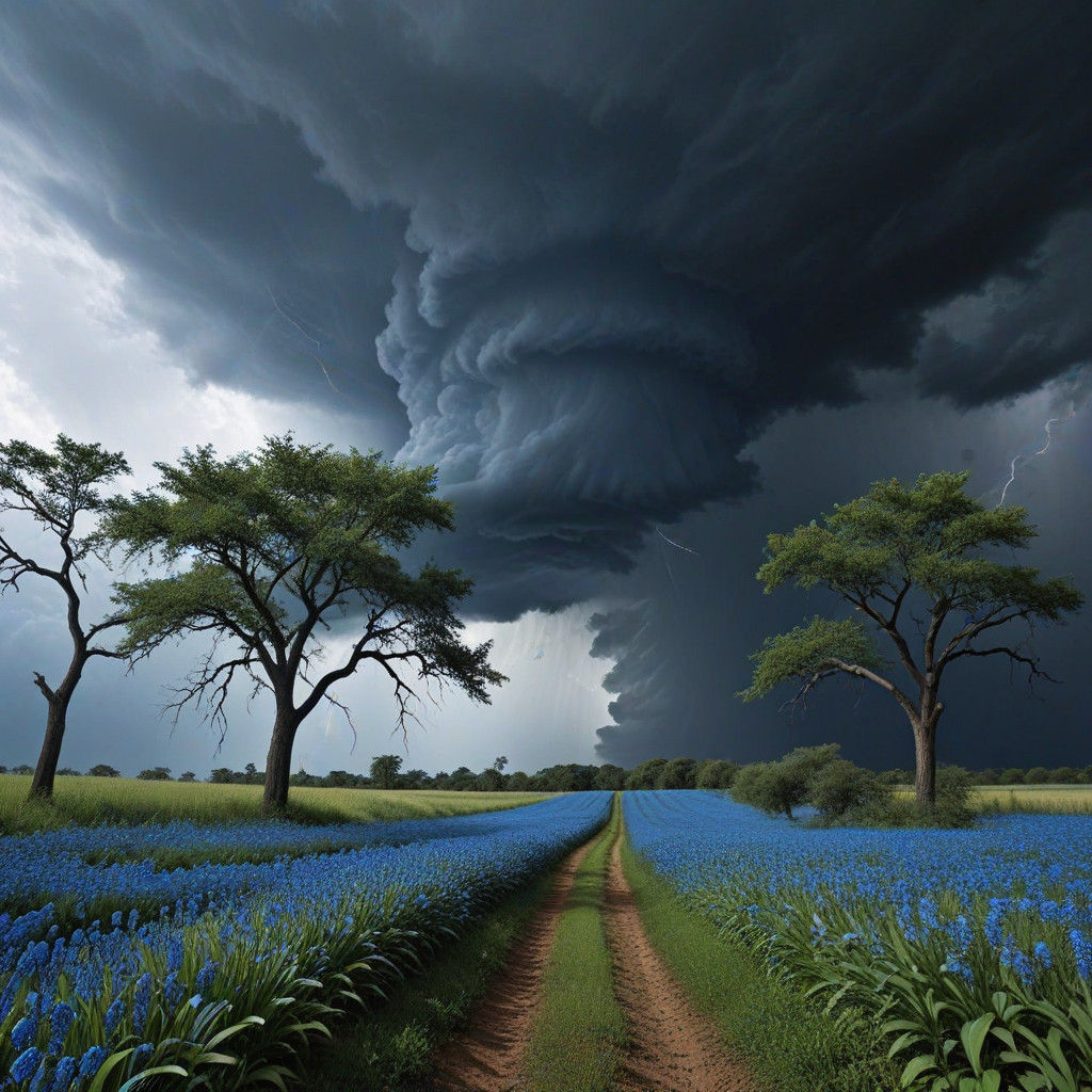A Joyful Stormy Landscape in Vibrant Blues