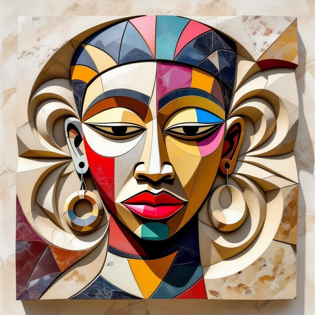 Abstract Bas-Relief Sculpture with African Motif