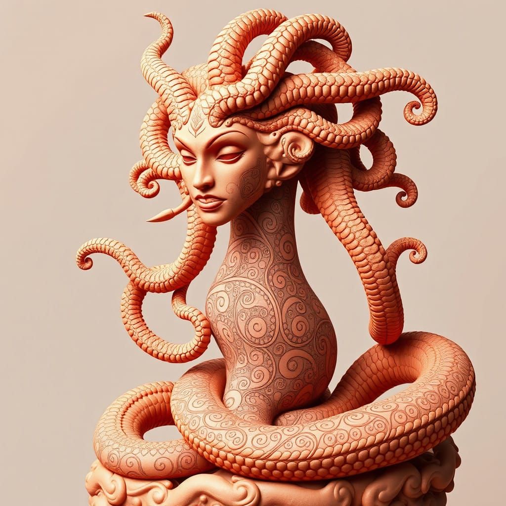 Serpentine Medusa Emerges from Terracotta Clay
