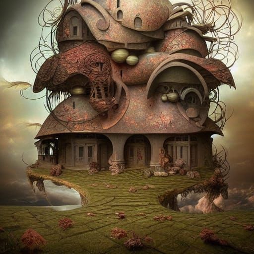 Surreal House in Dreamlike Landscape