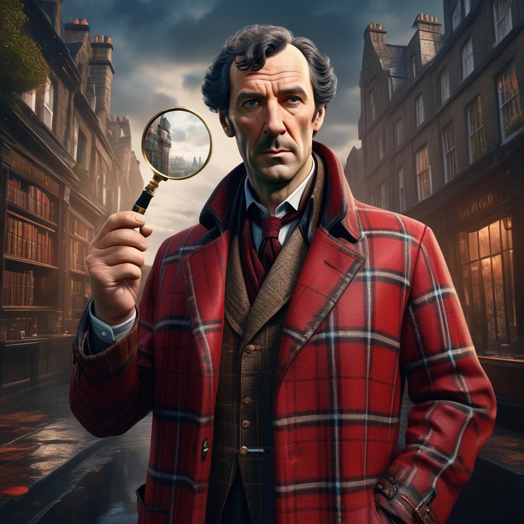 Sherlock Holmes in Red Plaid: Digital Portrait