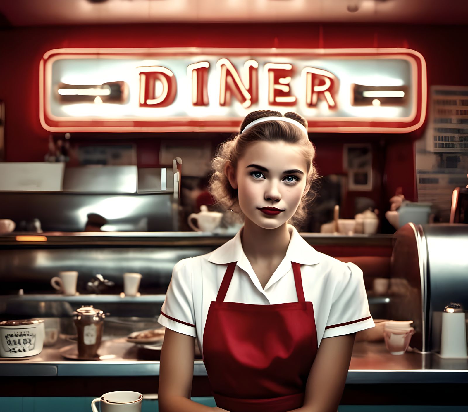 Diner Waitress Serving Customers