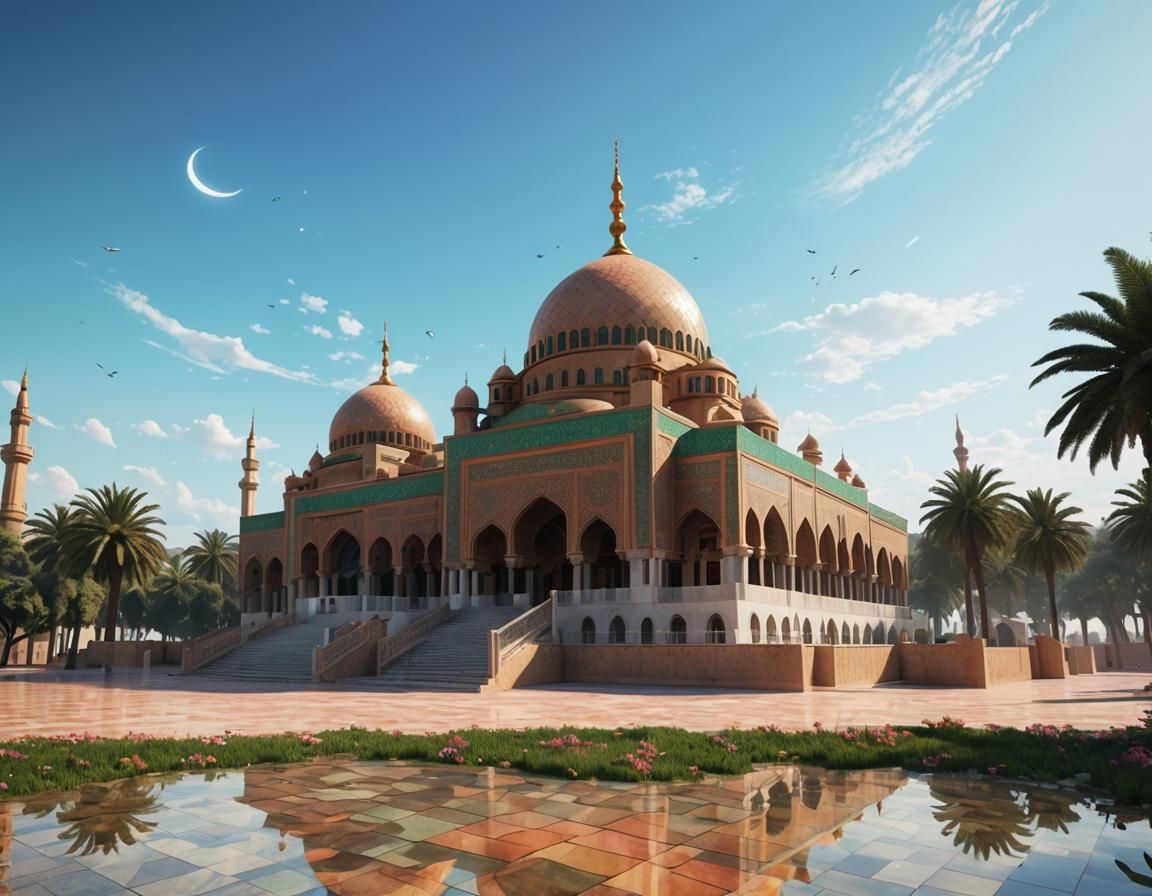 Surreal Muslim Mosques in AI-Generated Dreamscape
