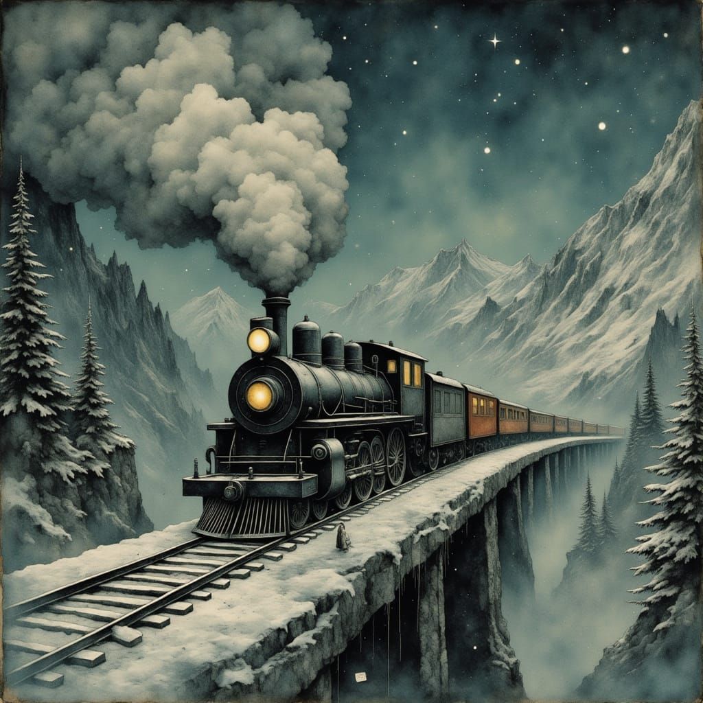 Majestic Winter Train in Golden Light