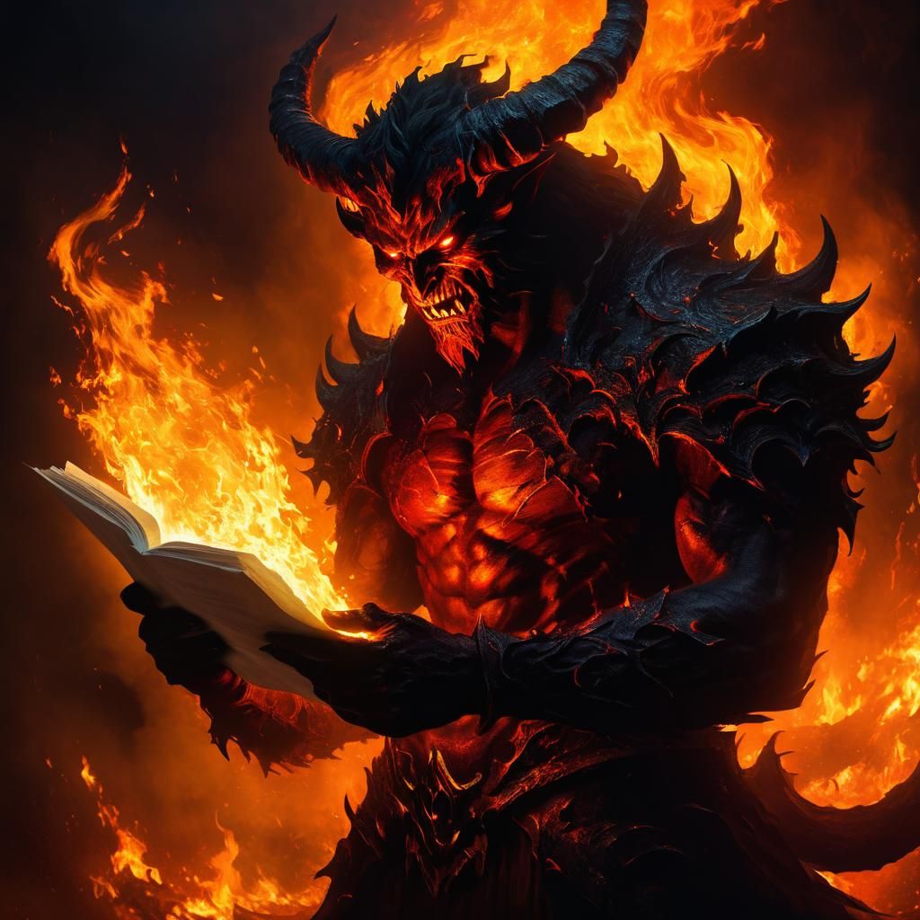 Demonic Contract Against Fiery Backdrop as Impressionist Art