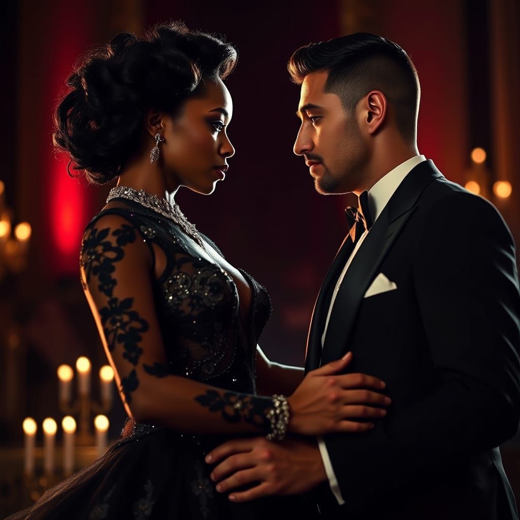 Intense Ballroom Moment in Black Elegance