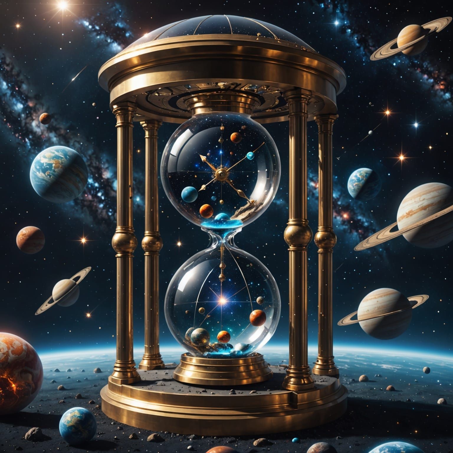 Ethereal Timeglass in Cosmic Vastness