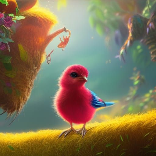 Colorful Bird Portrait in Detailed Fantasy Landscape