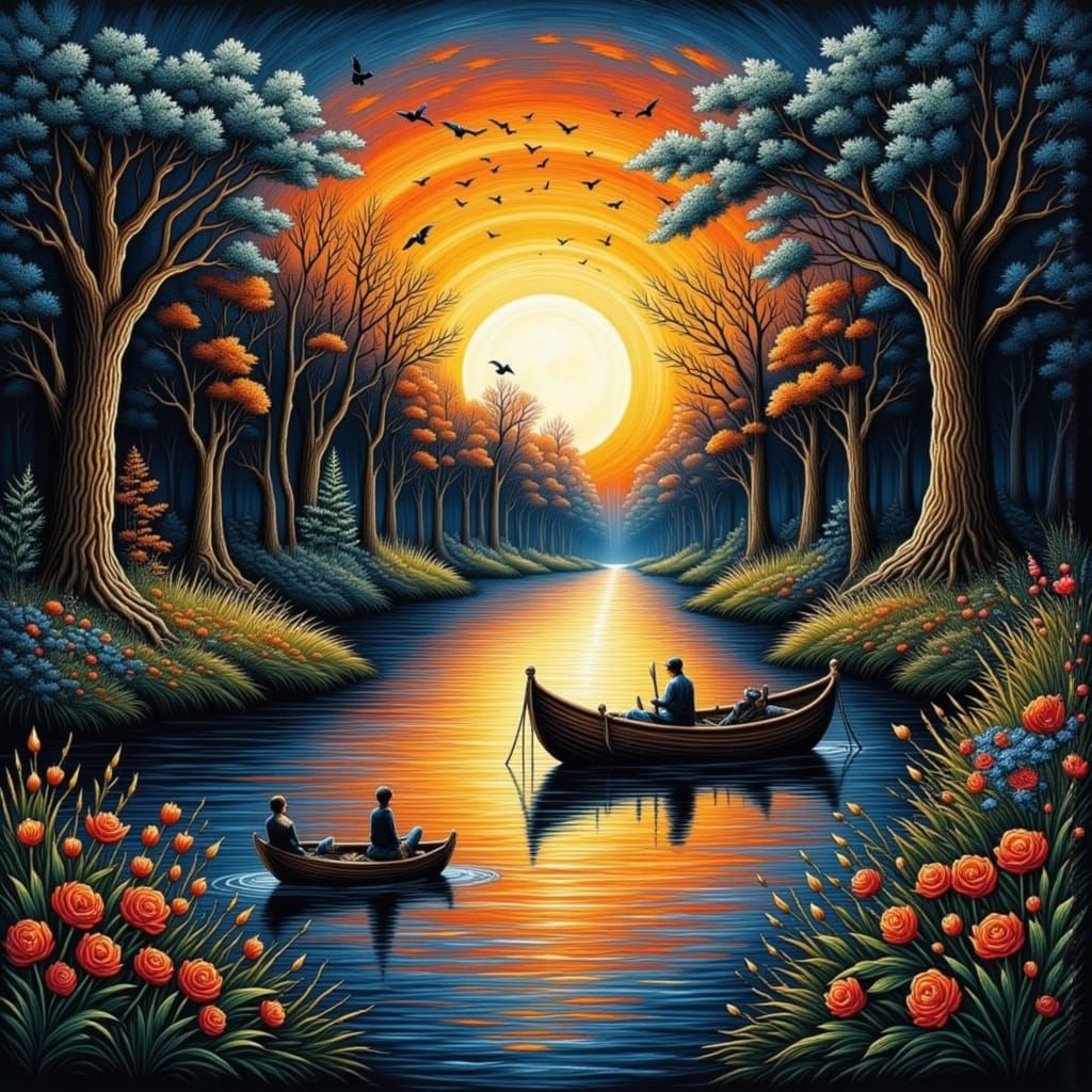 Moon River Landscape in Oil Paint Style