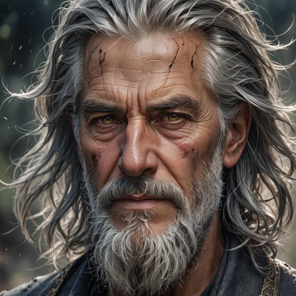 Hyperrealistic Portrait of a Silver-Haired Man