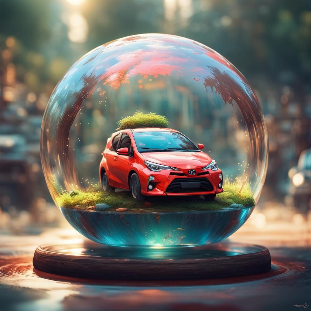 Toyota Car in Glass Sphere: Digital Chibi Art