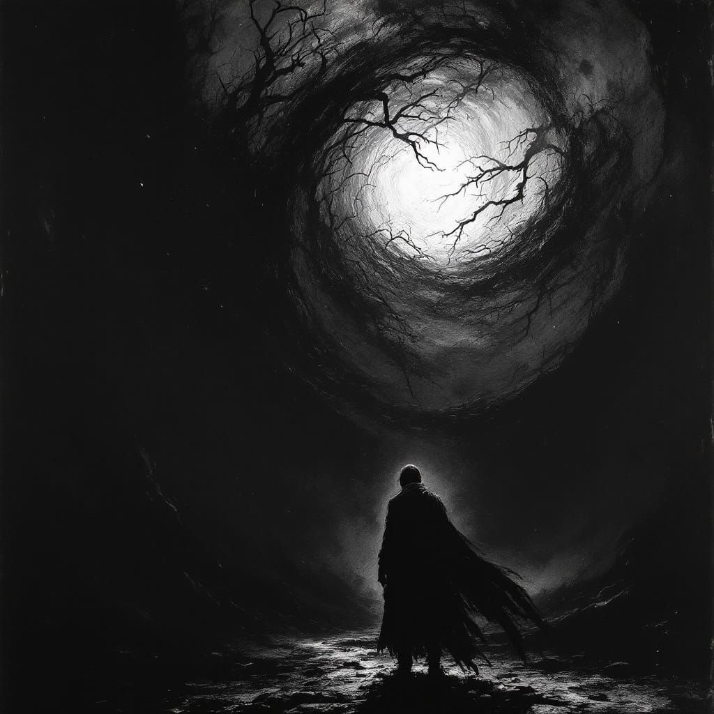 Tormented Mind in Shadowy, Gothic Horror Style