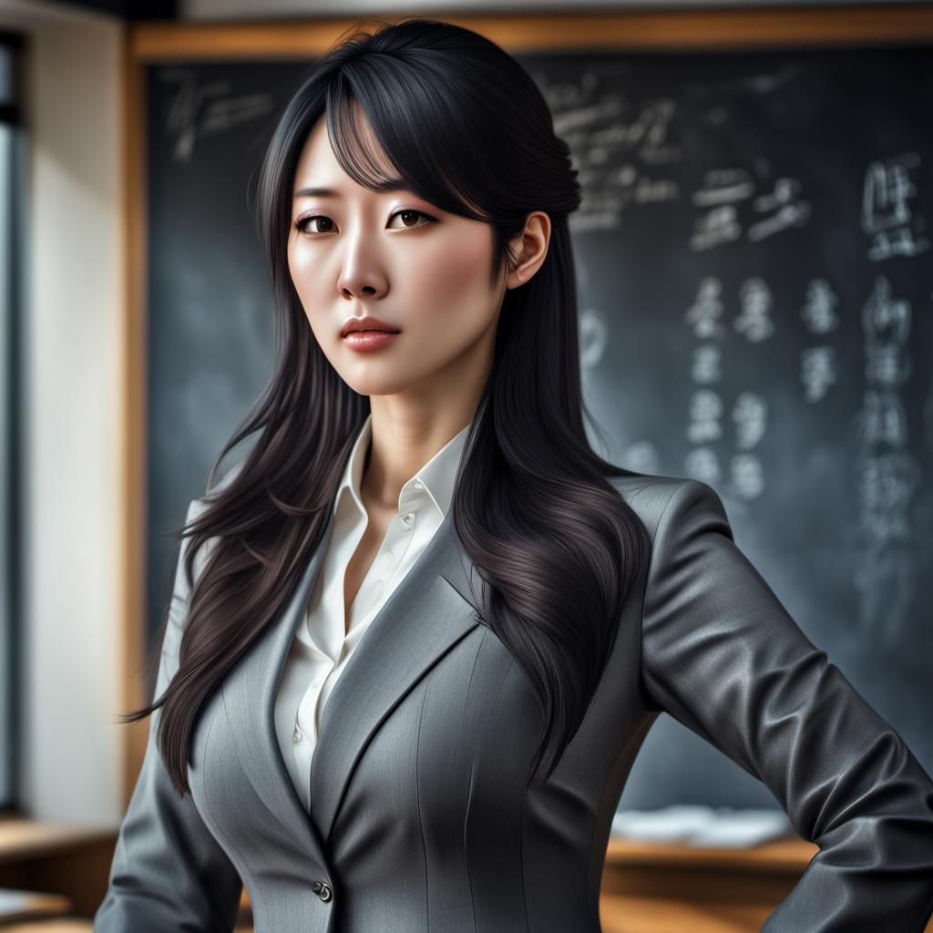 Gorgeous Japanese Teacher Portrait in Hyperrealistic Style