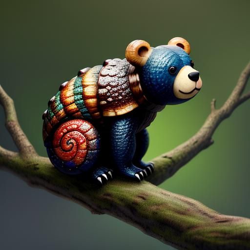 Adorable 3D Bear Snail Hybrid on Branch