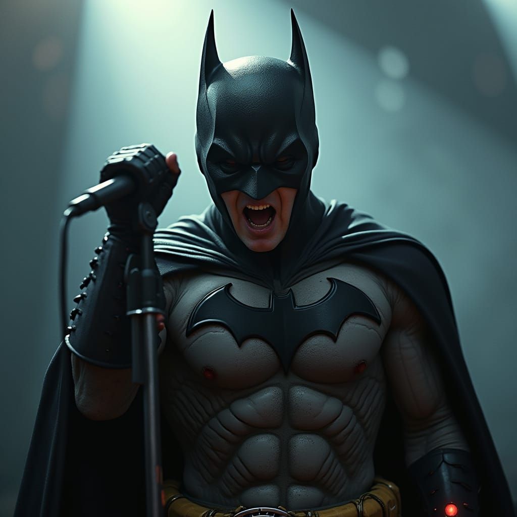 Batman as 70s Rocker on Stage, Digital Matte Painting