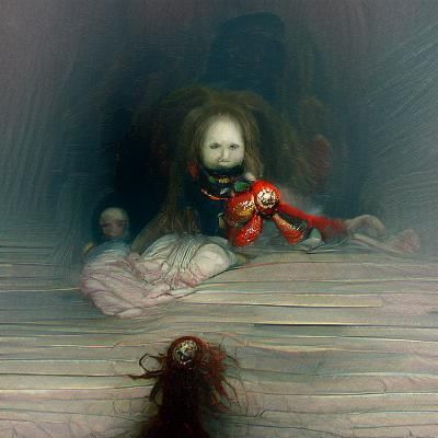 Horror Doll in Gothic Engraving Style