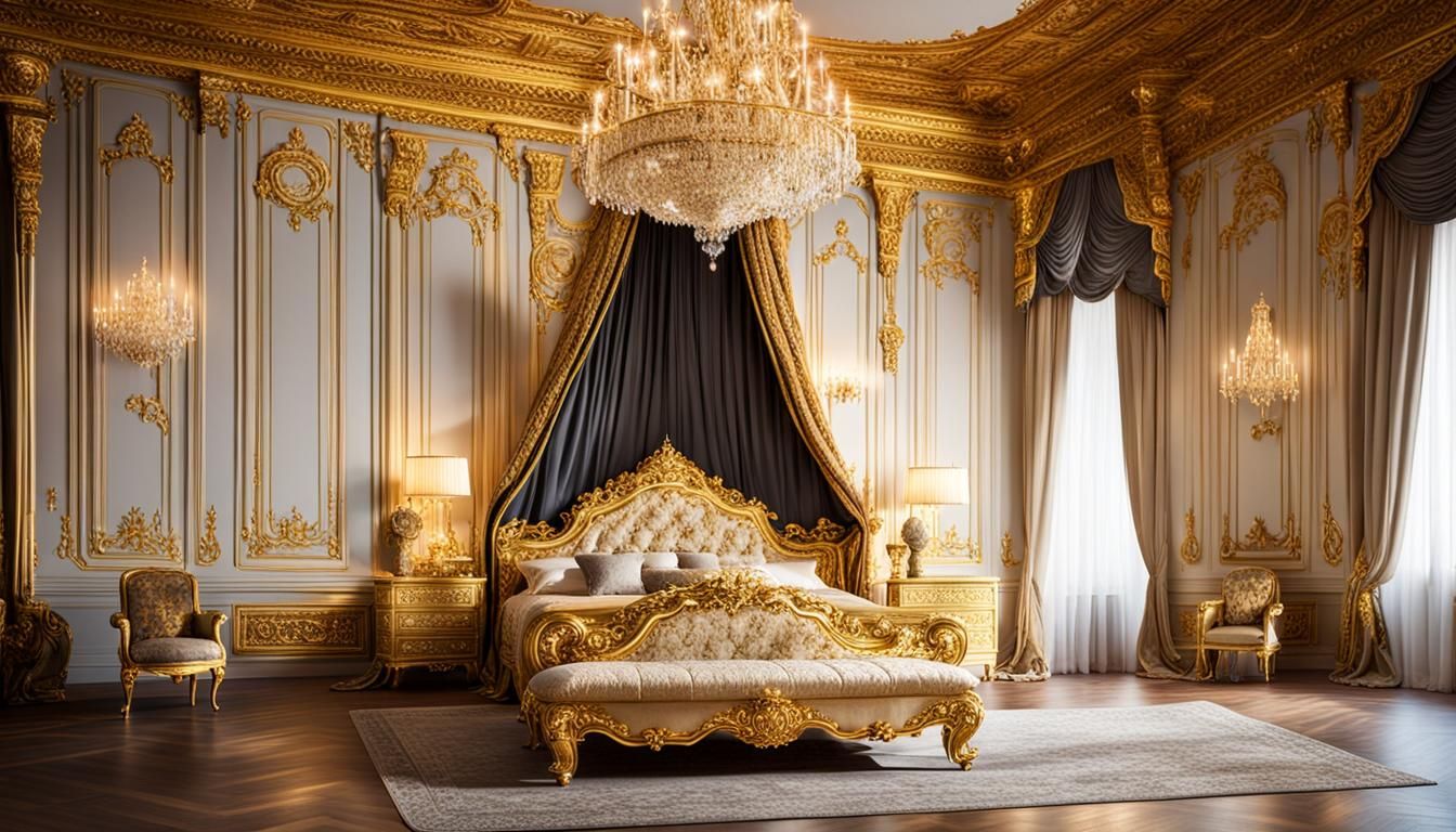 Opulent Queen's Bedroom with Gold Furniture
