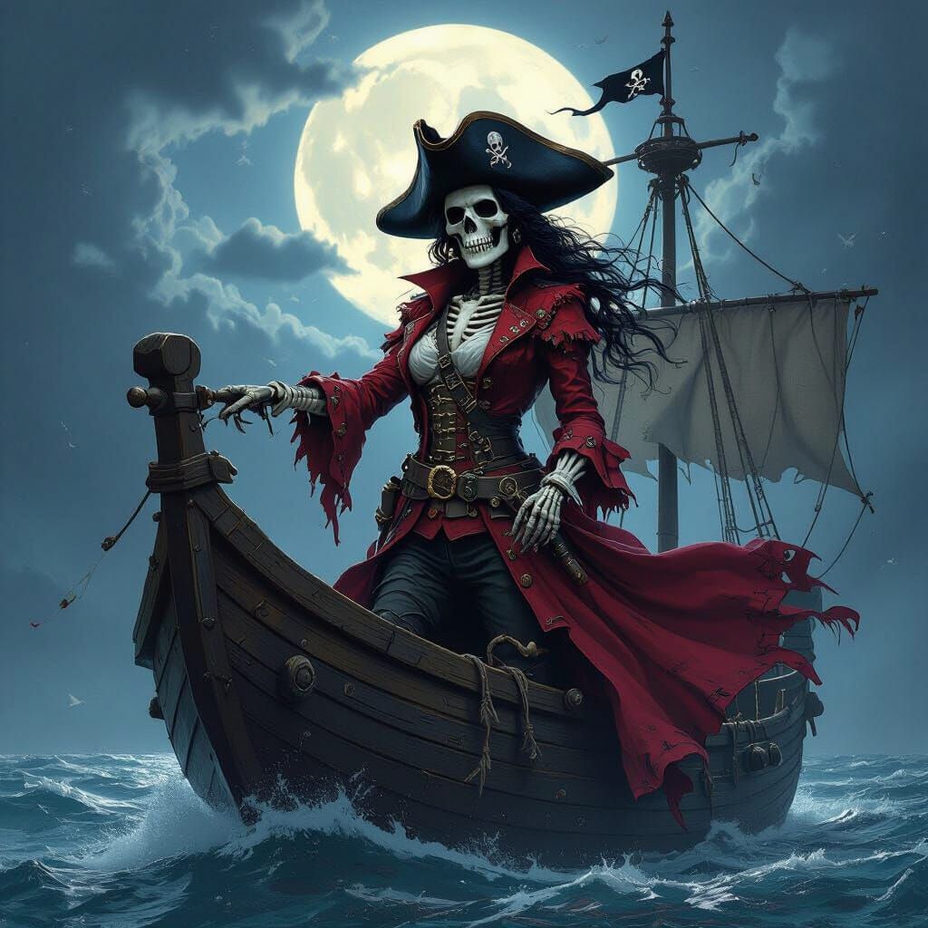 Skeletal Pirate Captain on Spectral Ship