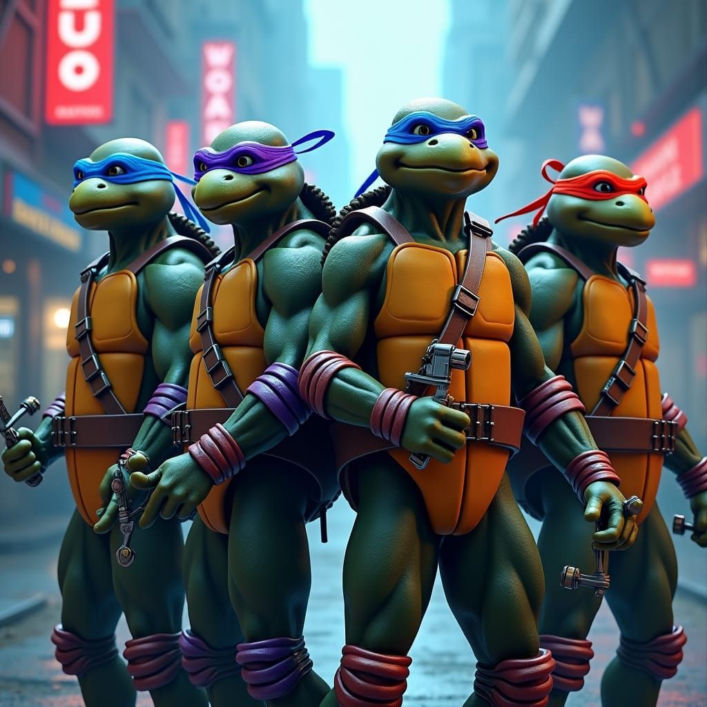 Teenage Mutant Ninja Turtles in Gritty Cityscape