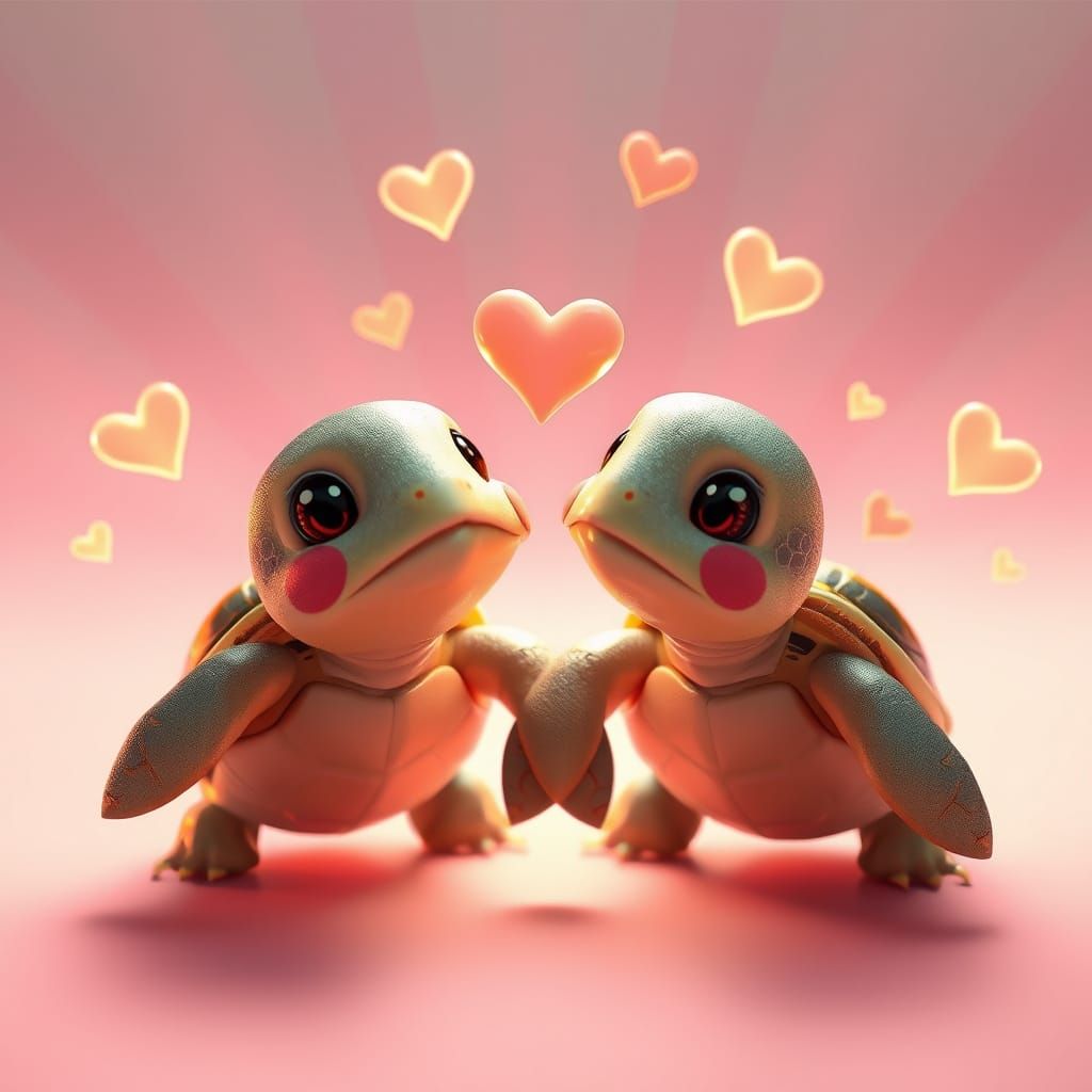 Whimsical Turtles in a Dreamy, Golden Landscape