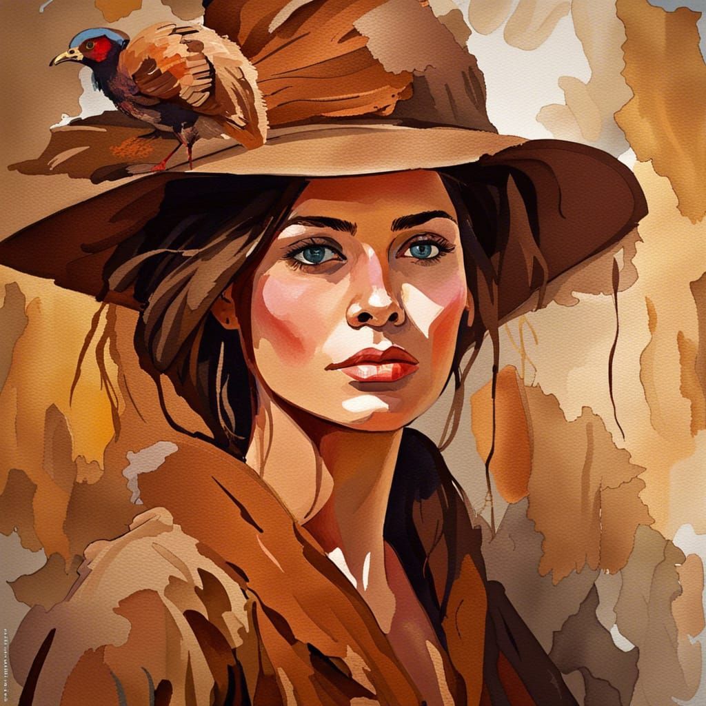 Impressionist Woman with Turkey in Gouache Style