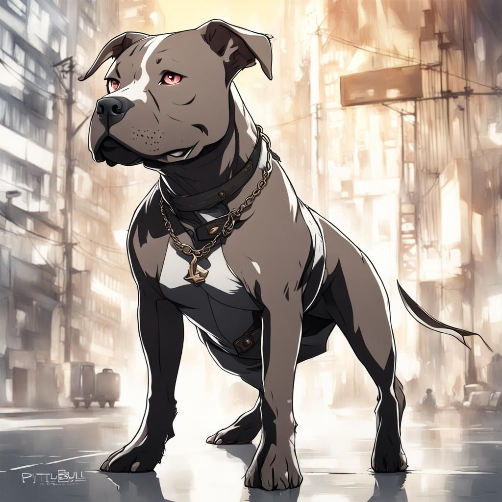 Anime-Style Pitbull Illustration in Japanese Manga Style