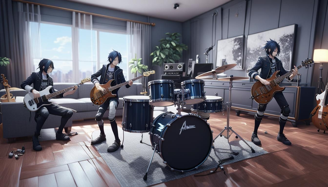 Metal Band Performance in Anime Style