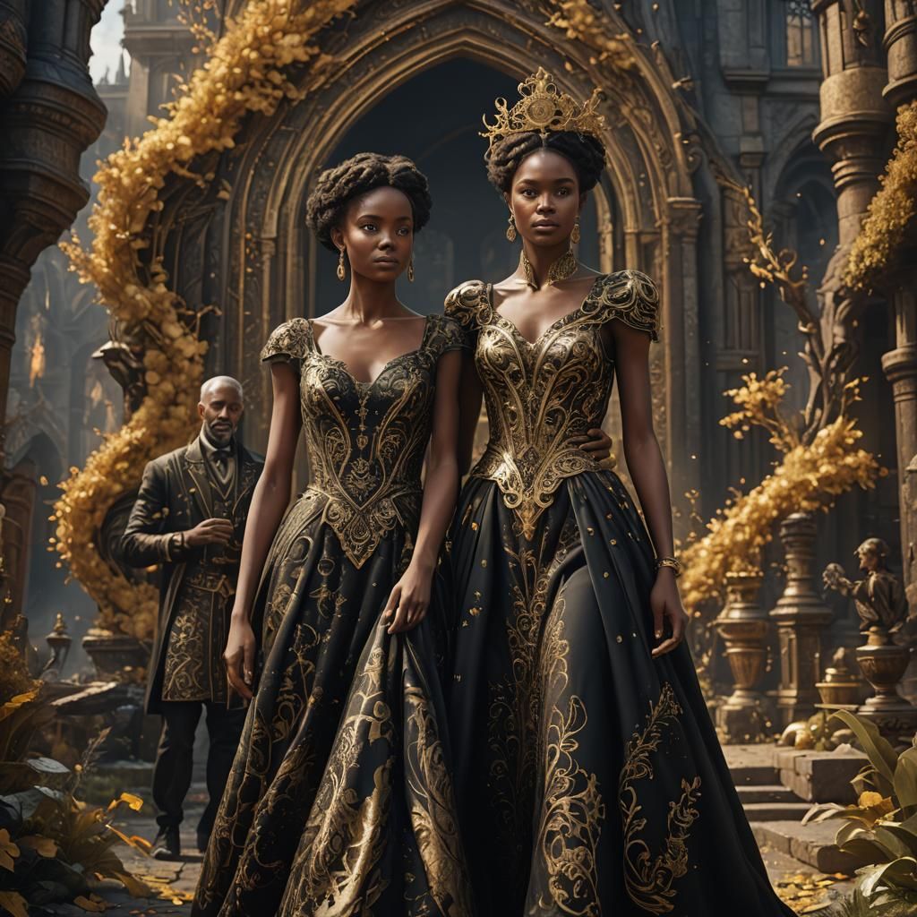 Family Portrait in Gold: Detailed Fantasy Art