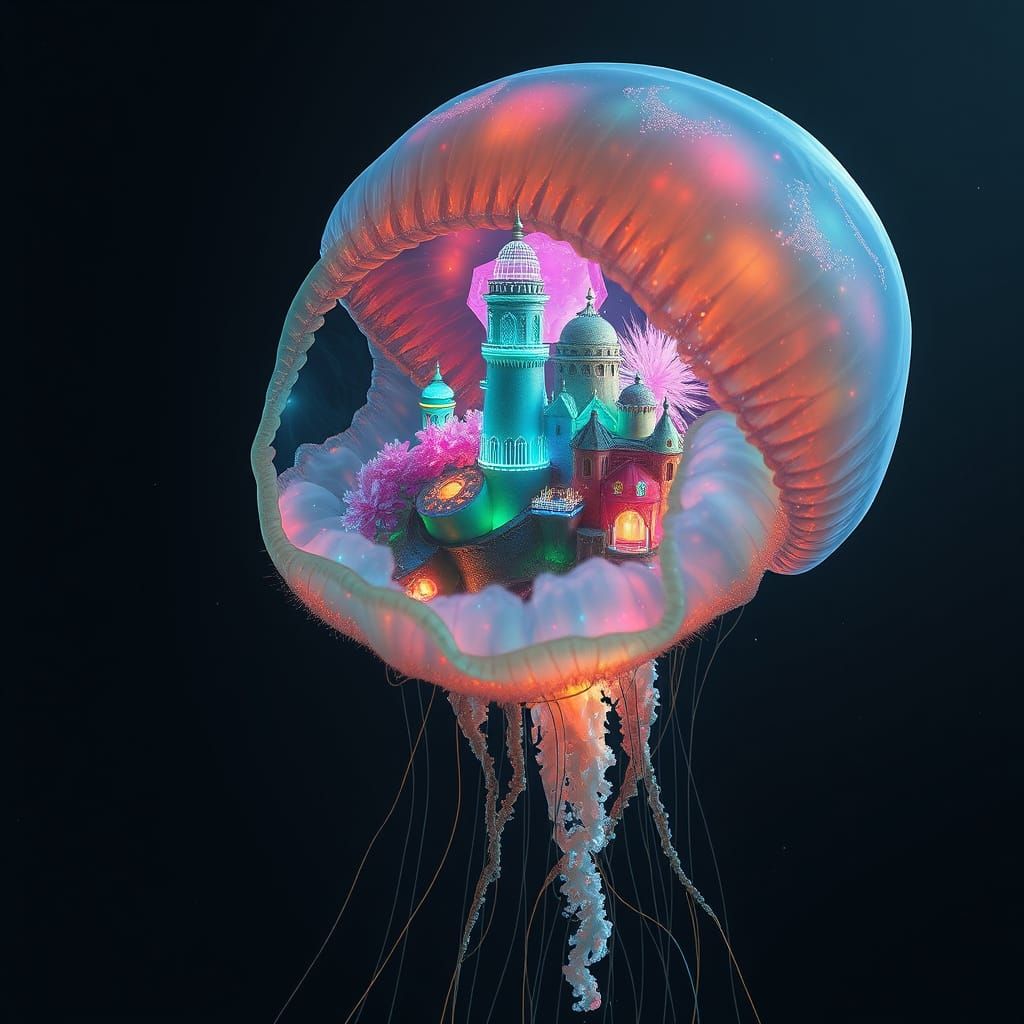 Bioluminescent Alien City in Space, Biomechanical Aesthetic