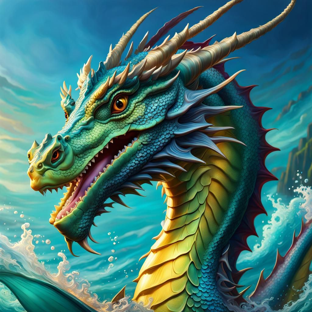 Sea Dragon Character in Hyperrealistic Splash Art