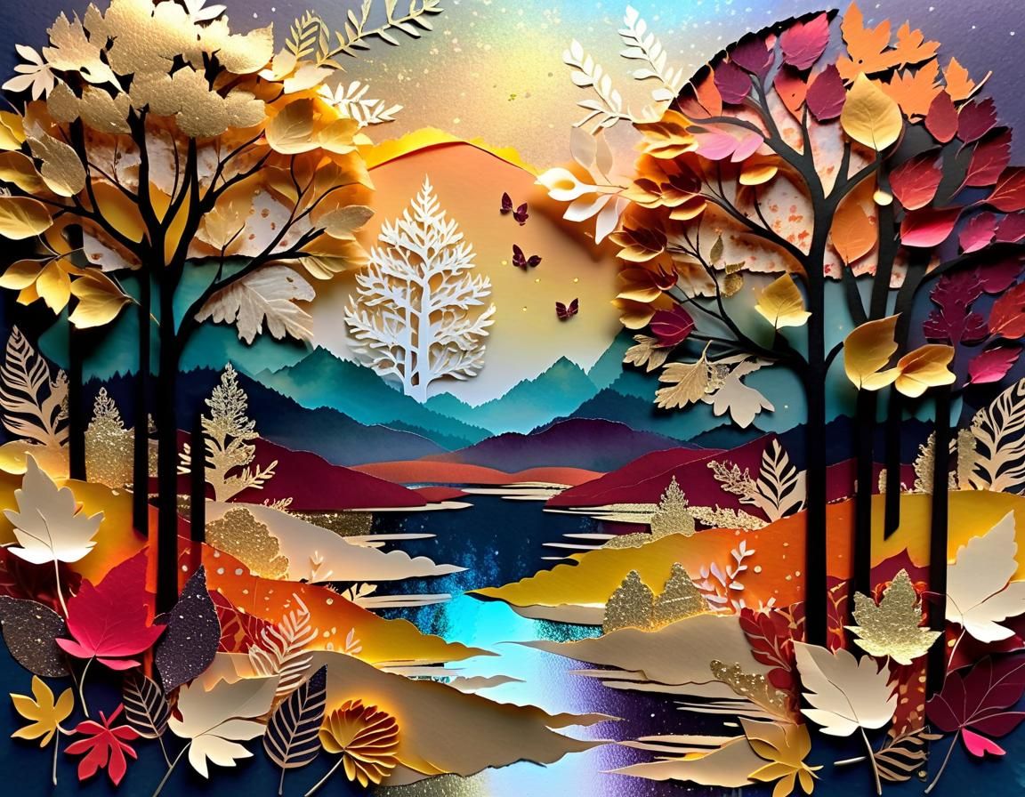 Twilight Autumn Magic: Intricate Paper Collage
