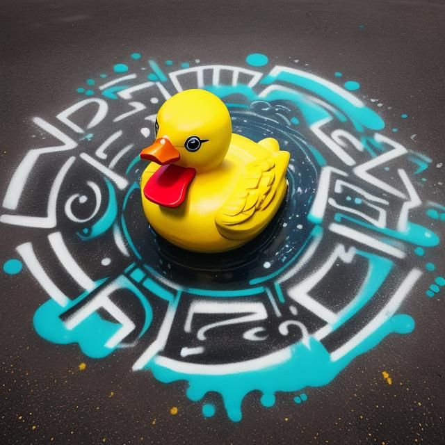 Psychedelic Rubber Duck Graffiti in Retrofuturistic Chalk Ar...