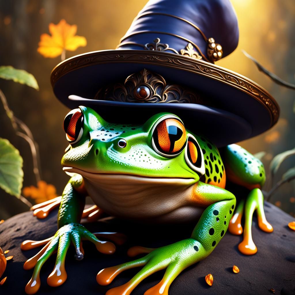 Frog in Halloween Hat: Detailed Fantasy Art