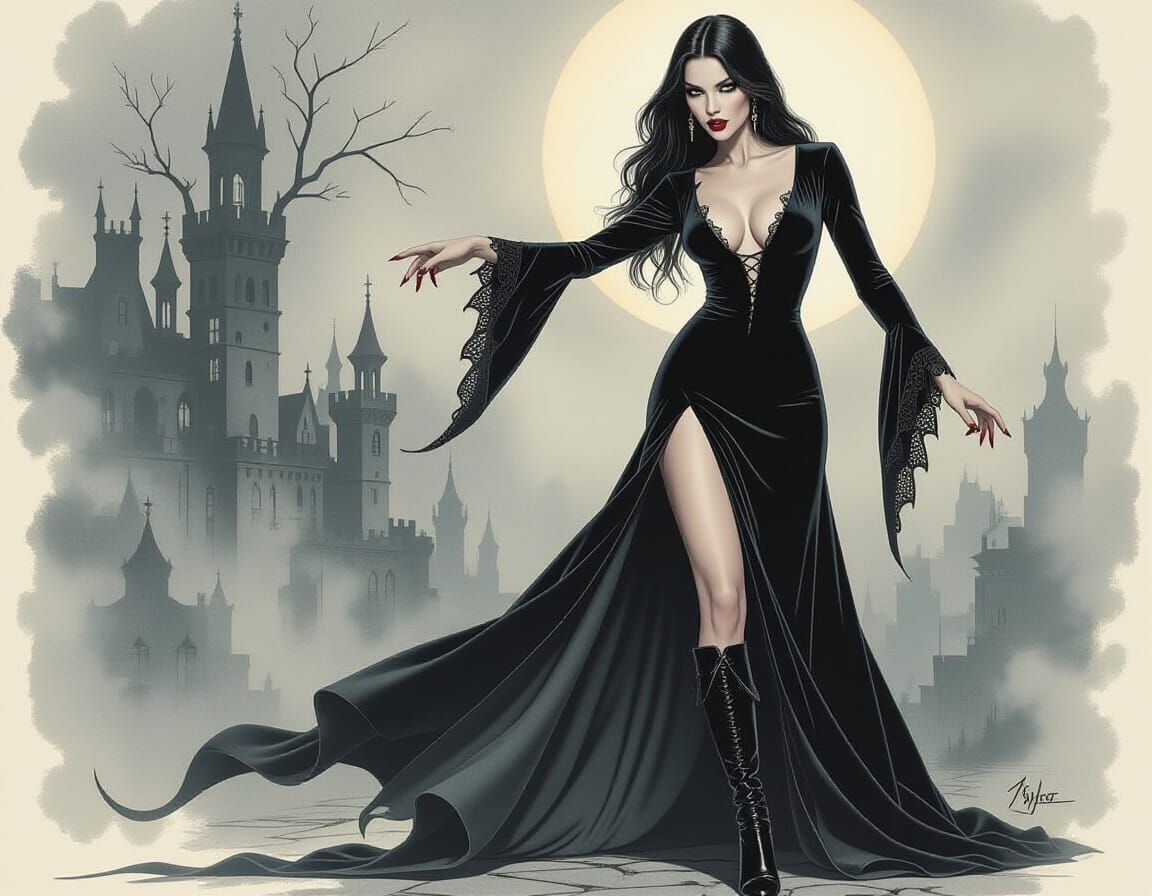 Elegant Vampire Queen in Gothic Setting
