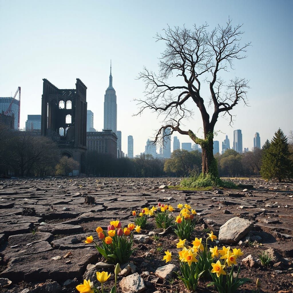 Post-Apocalyptic New York Central Park Blossoms Amidst Ruins