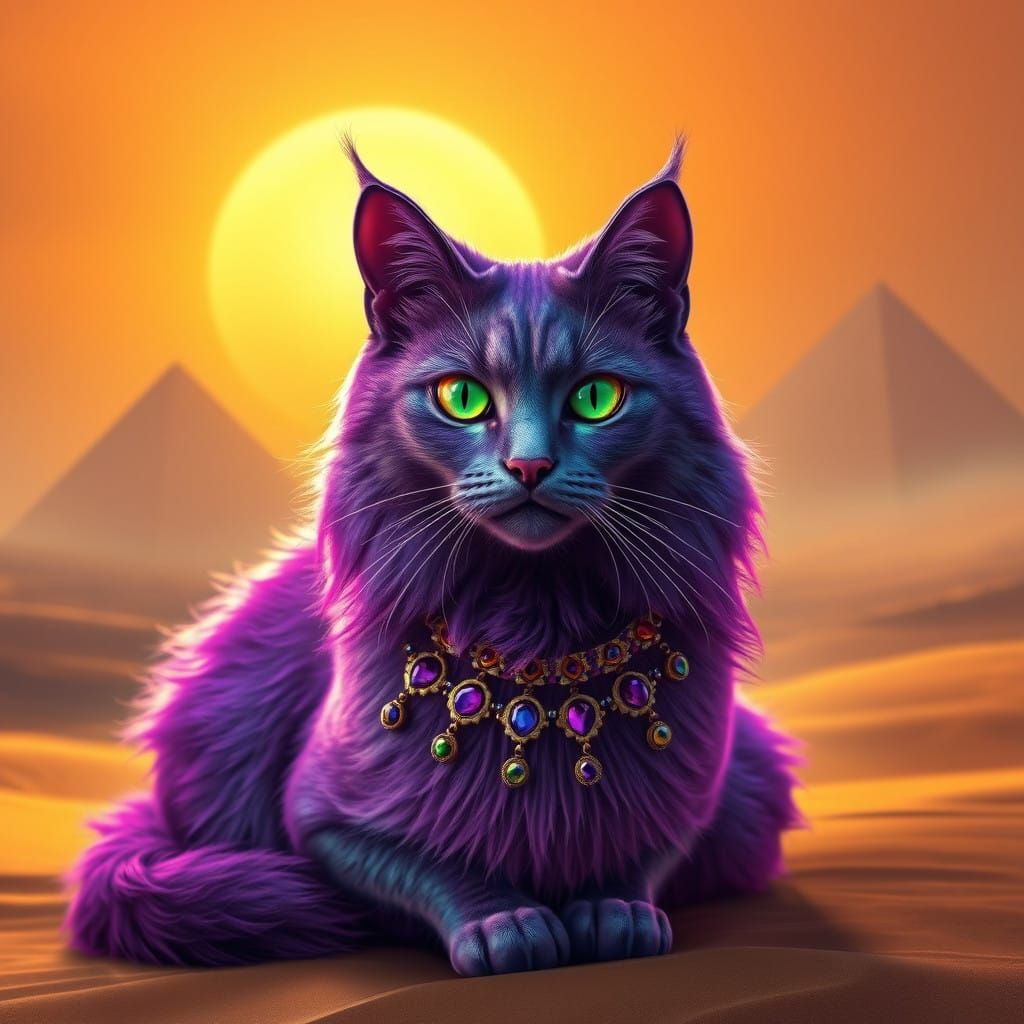 Regal Purple Cat in Ancient Landscapes