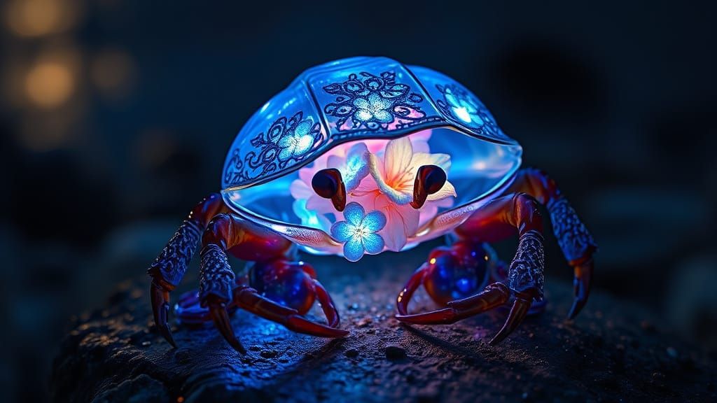 Bioluminescent Hermit Crab with Sapphire Crystal Shell