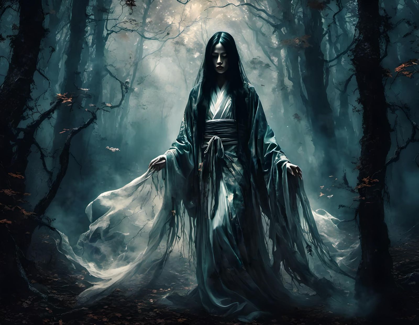 Ethereal Yūrei Haunts Menacing Forest Dojo