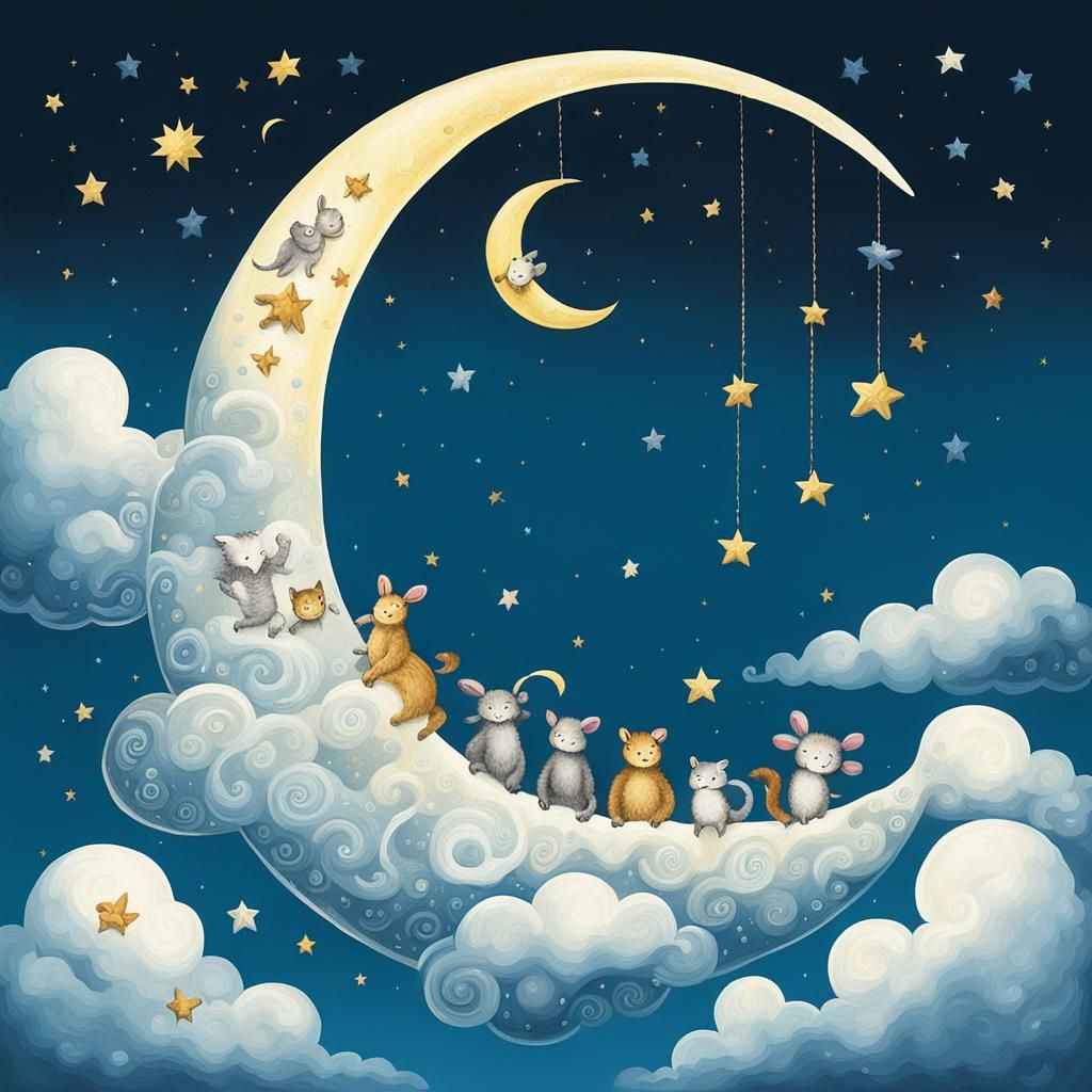 Moonlit Slide with Giggling Animals