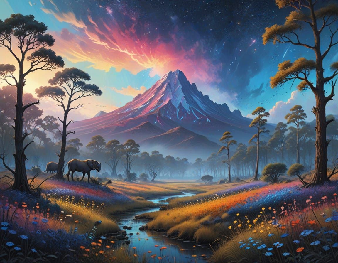 Whimsical Savannah Landscape in Vibrant Watercolor