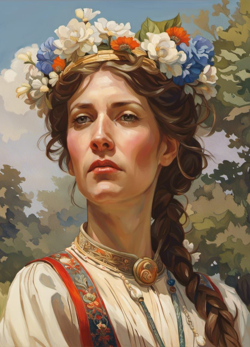 Woman in Folk Costume, Art Nouveau Portrait