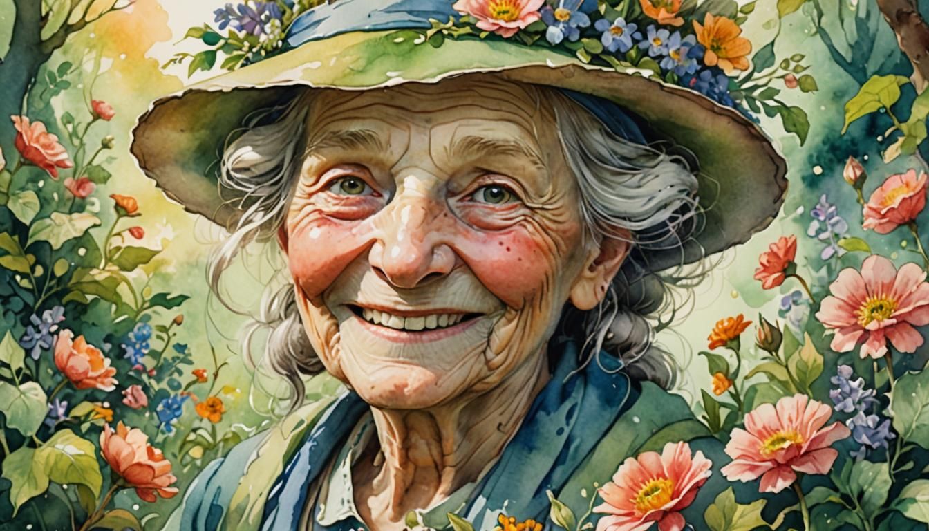 Kindly Hag Portrait in Watercolor Style