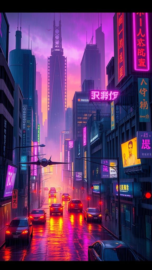 Cyberpunk Cityscape at Twilight