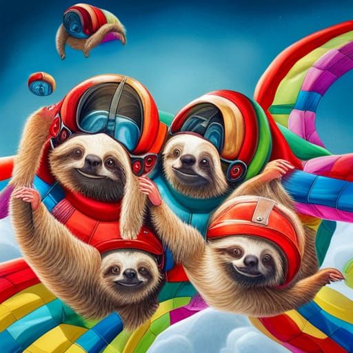 Sloths Skydiving in a Candyland Wonderland