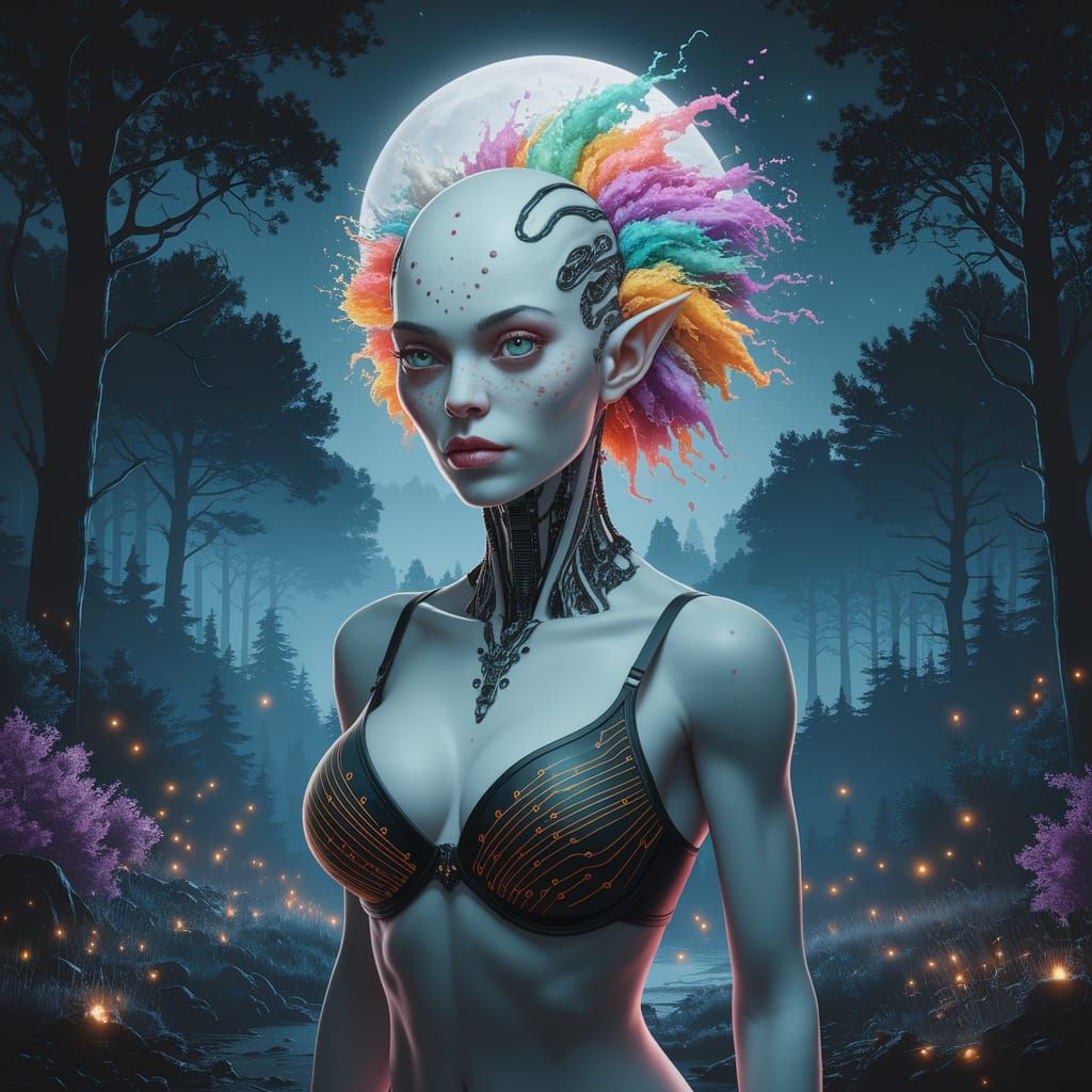 Surreal Centaur Goddess in Moonlit Forest