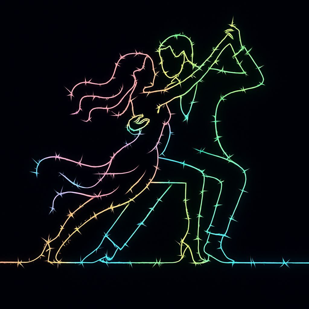 Neon Barbed Wire Tango Dancers in Vector Art